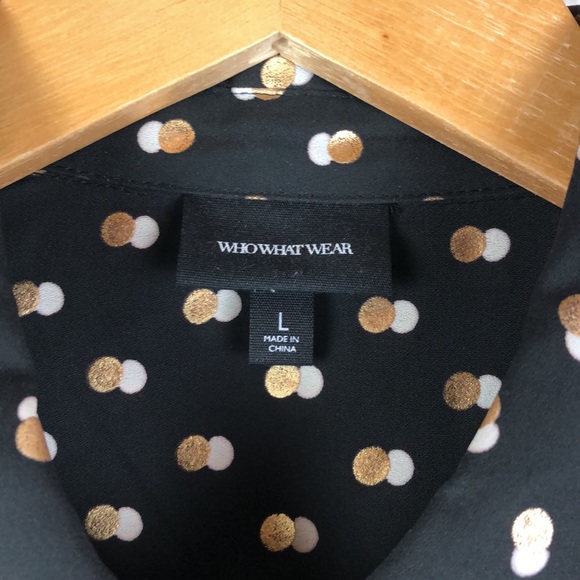 Who What Wear Long Sleeve Polka Dot Button Up Shier Sz L - Picture 3 of 10
